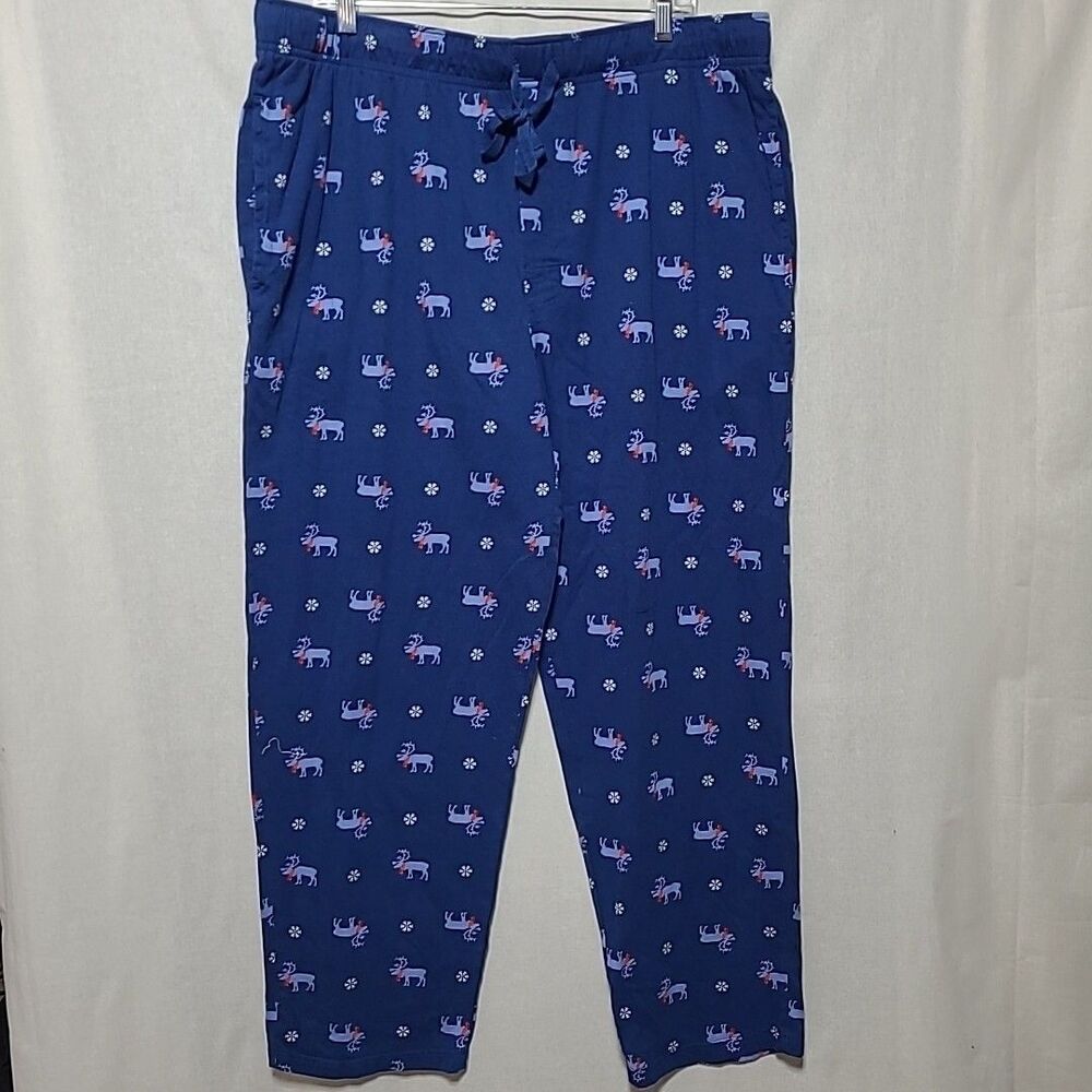 Saddlebred Men's Pajama Lounge Pants Size XL Deer Winter Navy Drawstring
